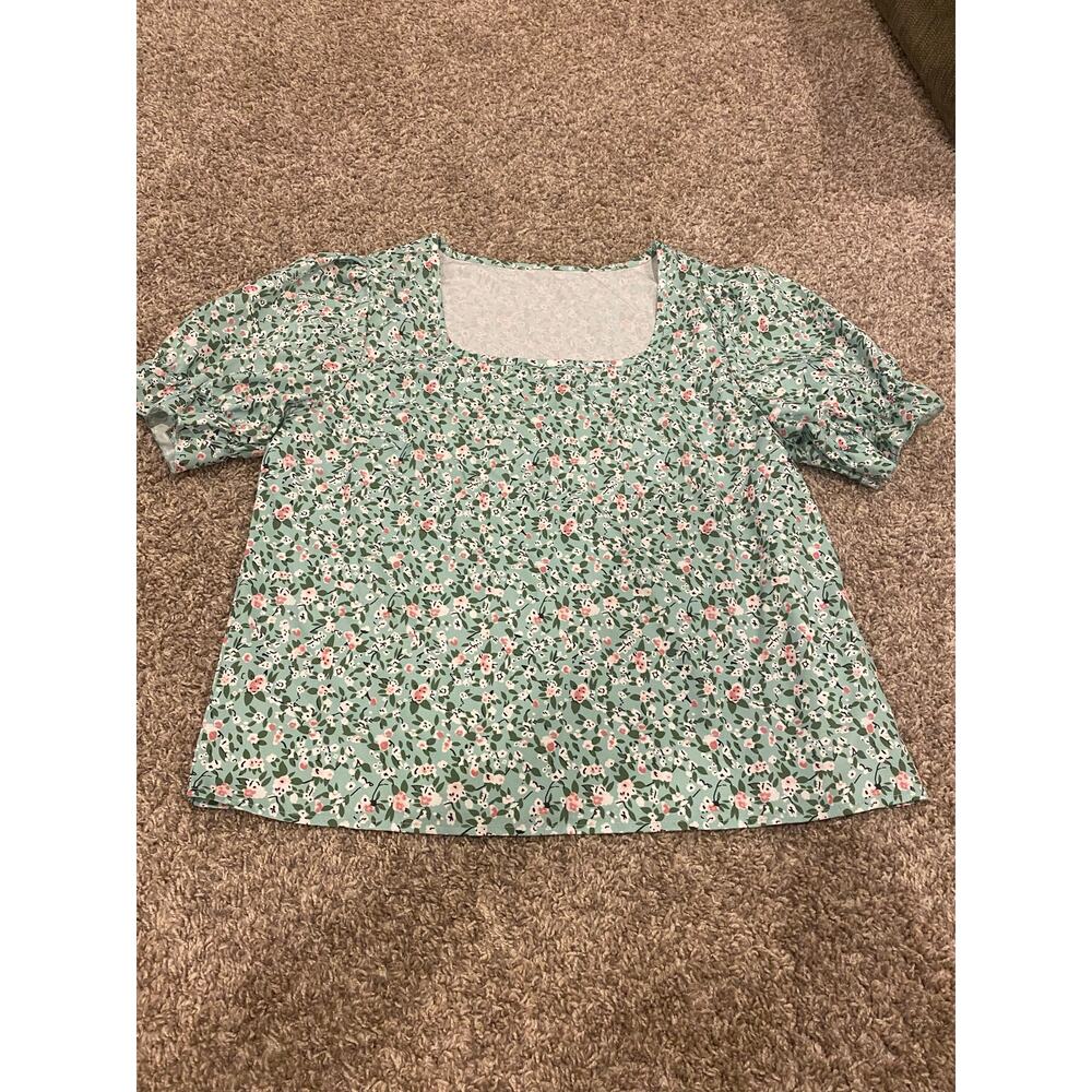 Green floral blouse